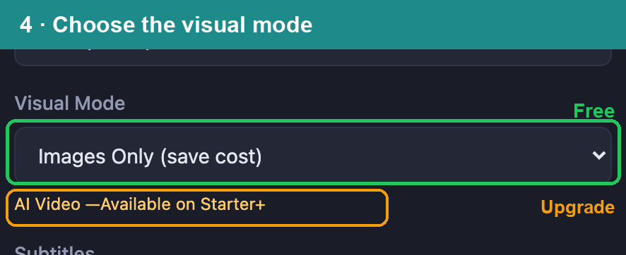 Choose visual mode